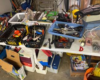 tape measures, scissors, paint supplies, more small coolers….