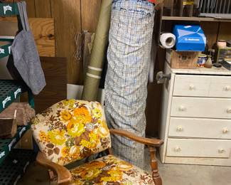 nice padded rocker, upholstery fabric, dresser…