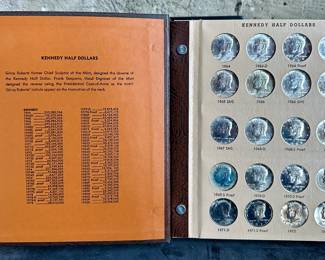 A Dansco Kennedy Half-Dollars coin folder including proof-only issues, mostly complete. Missing 1999-2002.