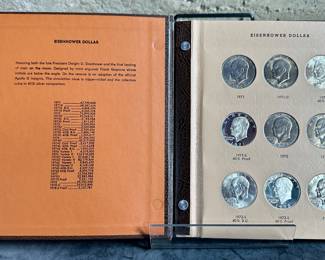 A fully complete Dansco Eisenhower Dollar coin folder including proof-only issues. 32 total coins.