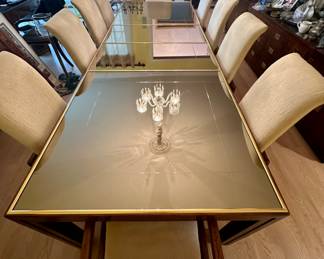 Henredon Dining Room Table and 10 Upholstered Chairs, Include 2 Leaves