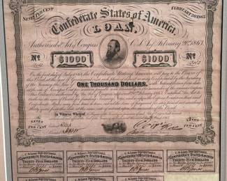 Confederate States of America $1000 Loan Certificate