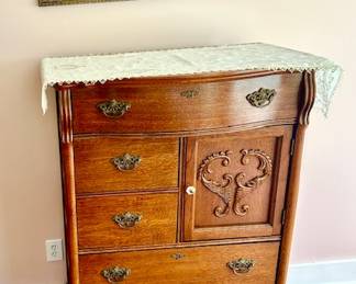 Antique cabinet, antique wall art w/ antique frame