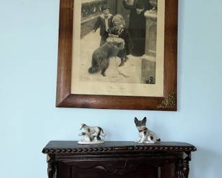 Vintage Antique artwork, antique wall shelf, porcelain figurines