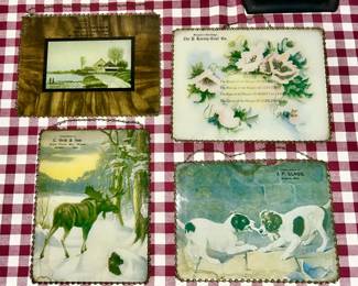 Michigan antique advertising chain art framed glass pictures (MOOSE PIC SOLD)