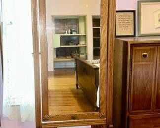 Antique free standing full length mirror and foot stool
