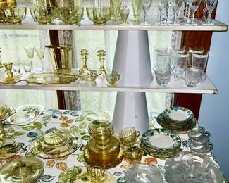 Yellow and clear elegant depression glass, Poppy Trail dishes