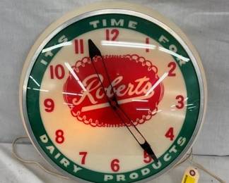 17" ROBERTS DAIRY LIGHTED LEXAN CLOCK