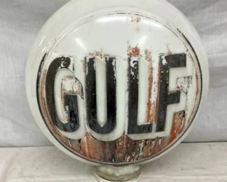 1PC.EMB. GULF MILK GLASS PUMP GLOBE