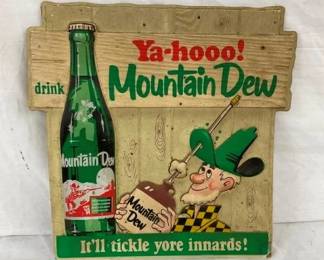 EARLY EMB. PLASTIC MT. DEW SIGN