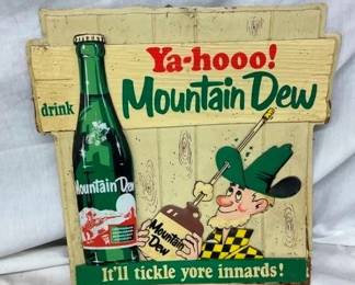 EARLY EMB. PLASTIC MT. DEW EASEL BACK