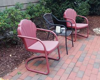 3 total red metal chairs.