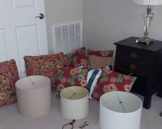 lamp shafmdes and pillows.