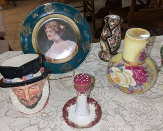 Toby mug, limoge hair pin holders