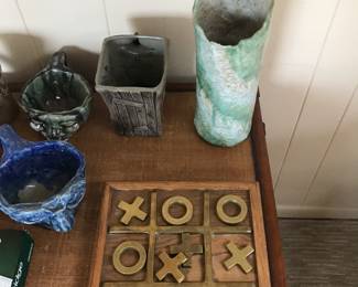 Tic tac toe in brass! Some cool pottery mugs!