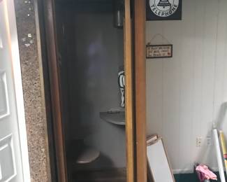 Give us a call, wait don't! Just show up and buy this vintage all wood phone booth with original sign