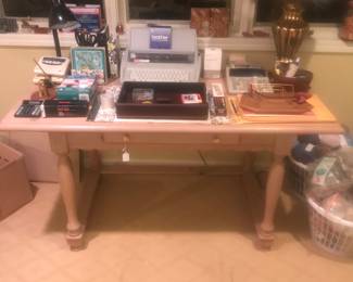 Lane whitewashed desk and a beautiful brass lamp!