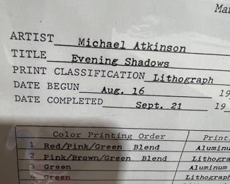 Michael Atkinson Original Signed Lithograph 