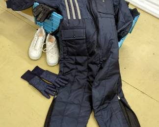 Snow Mobile Apparel Mens And Women's One Piece Snow Suit, Size Medium, Women's Skechers Shape Ups, Size 8 And Winter Gloves, Contents Of Crate