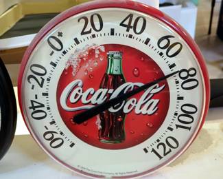 Coca-Cola 13" Wall Thermometer, Crack On Bottom, And Westclox 14" Wall Clock