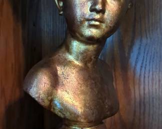 Ceramic Female Bust, Resin Male Bust, Qty 2 And Ceramic Diamond Pattern Jar, 15"