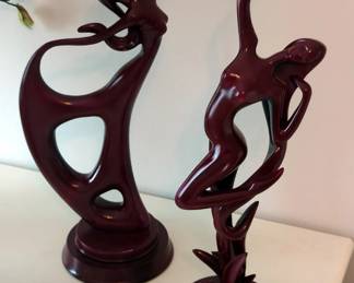 Carved Female Dancers, Qty 2, Vases With Floral, Qty 2, And Trinket Box