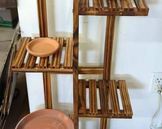 Tiered 41" Wood Plant Stand Including Terracotta Saucers