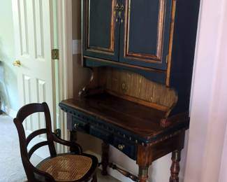 Desk With Hutch, 73" x 36" x 19.5" And Wicker Seated Chair