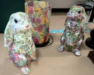 Decoupage Bunny Rabbits, Candle Holders And More, Total Qty 7