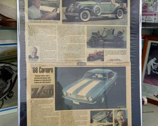 Automobile Advertising On Wood Plaques And Framed, Hand Carved Boat And Bear And Polyvinyl Crows, Contents Of 2 Shelves