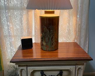 PAIR SIDE TABLES WITH 2 DRAWERS/ PAIR COPPER TABLE LAMPS