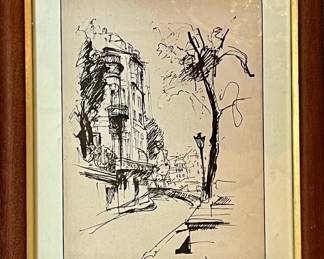 Pen & Ink of a French Avenue