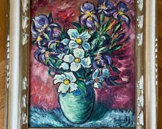 Illegibly Signed 
Impressionist Floral Still Life
Oil on Board