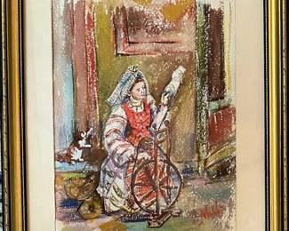 Watercolor of A Russian Woman Weaving
Signed with Initials