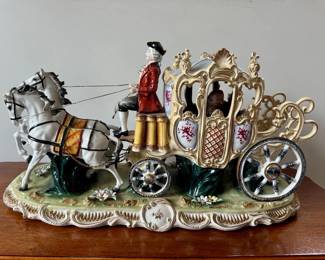 Dresden Porcelain Carriage and Driver with White Horses