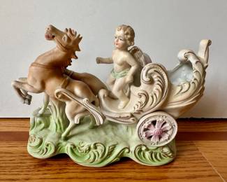 Porcelain Chariot with Two Horses and Cherub
