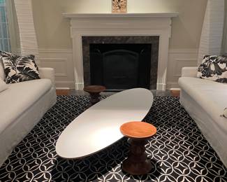 2 Noguchi Paper Floor Lamps, 2 Herman Miller Eames Turned Stools, Herman Miller Elliptical Table