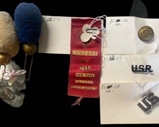 US Indian Wars Era, Army Hat Shako PomPom, 7th New York Vol. Ribbon, Civil War Button