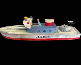 KEYSTONE U.S. CRUISER SHIP 1930s WOODEN TOY BOAT