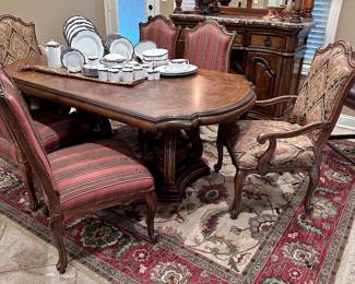 Six Chair Dining Room Table Set - Area Rug