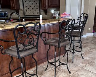 4 Swivel Wrought Iron Bar Stools