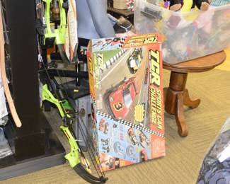 Kids compound bow, bow strings, TCR Racing set with cars