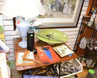 Lamp, Airplane, Cutting Board, Wire Purse, green bowl, amazon Alexa, Hot Plates,  