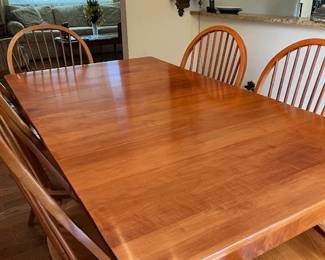 Hardrock Maple Early American Dining room set with China cabinet, table with leaf, and 6 chairs