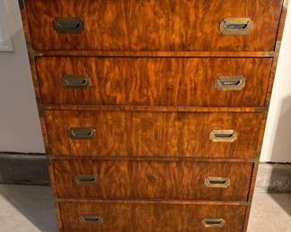 Walnut Campaign Dresser in the Style of Henredon