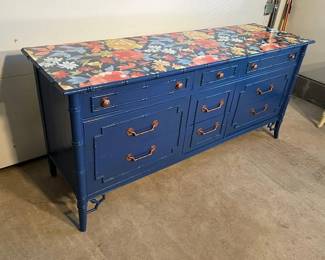 Thomasville Allegro Chinoiserie Faux Bamboo Dresser in Blue