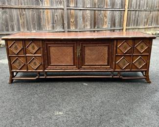 Wooden Faux Bamboo and Wicker TV Stand
