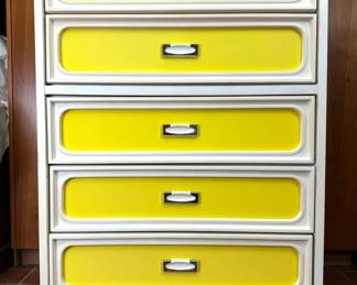 Space Age Five Drawer Dresser in Yellow and White
