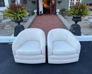 Pair of Creamy White Swivel Cube Chairs