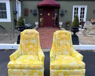 Pair of Dorothy Draper Style High back Chairs